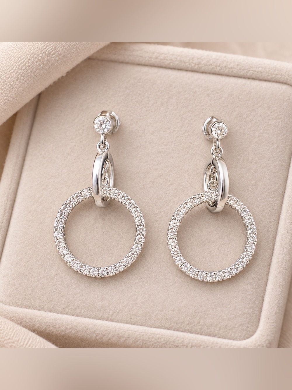 Vintage AVON Silvertone Double Loop Clear Crystal Post Back Earrings NOS 1" #688